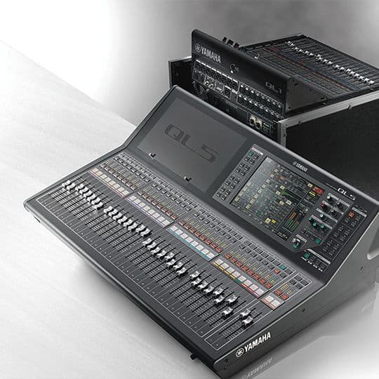 Yamaha QL5 — three-quarter view with a rack-mounted QL1 behind it