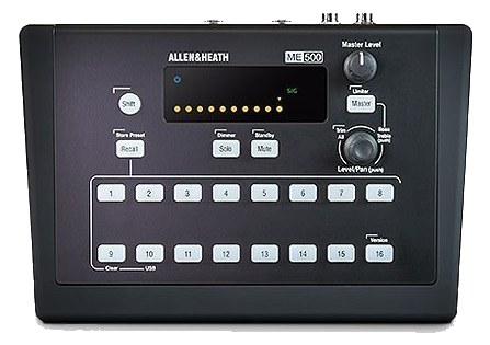 Allen & Heath ME-500 personal mixer — front panel with sixteen backlit channel keys