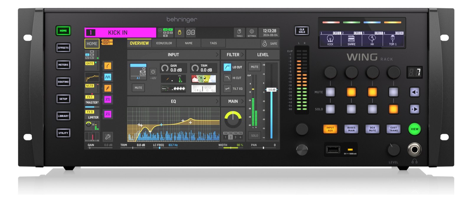 Behringer Wing Rack — front panel with 10-inch touchscreen, channel strip display and assignable controls