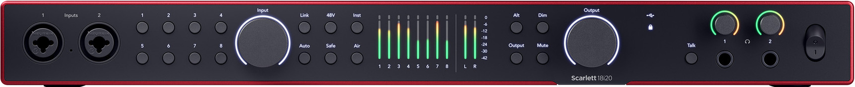 Focusrite Scarlett 18i20 fourth generation front, exact official product photograph