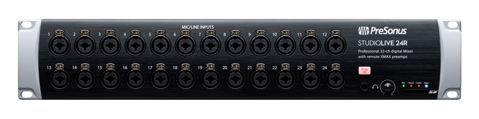 PreSonus StudioLive 24R — 2U front panel with twenty-four combo mic/line inputs