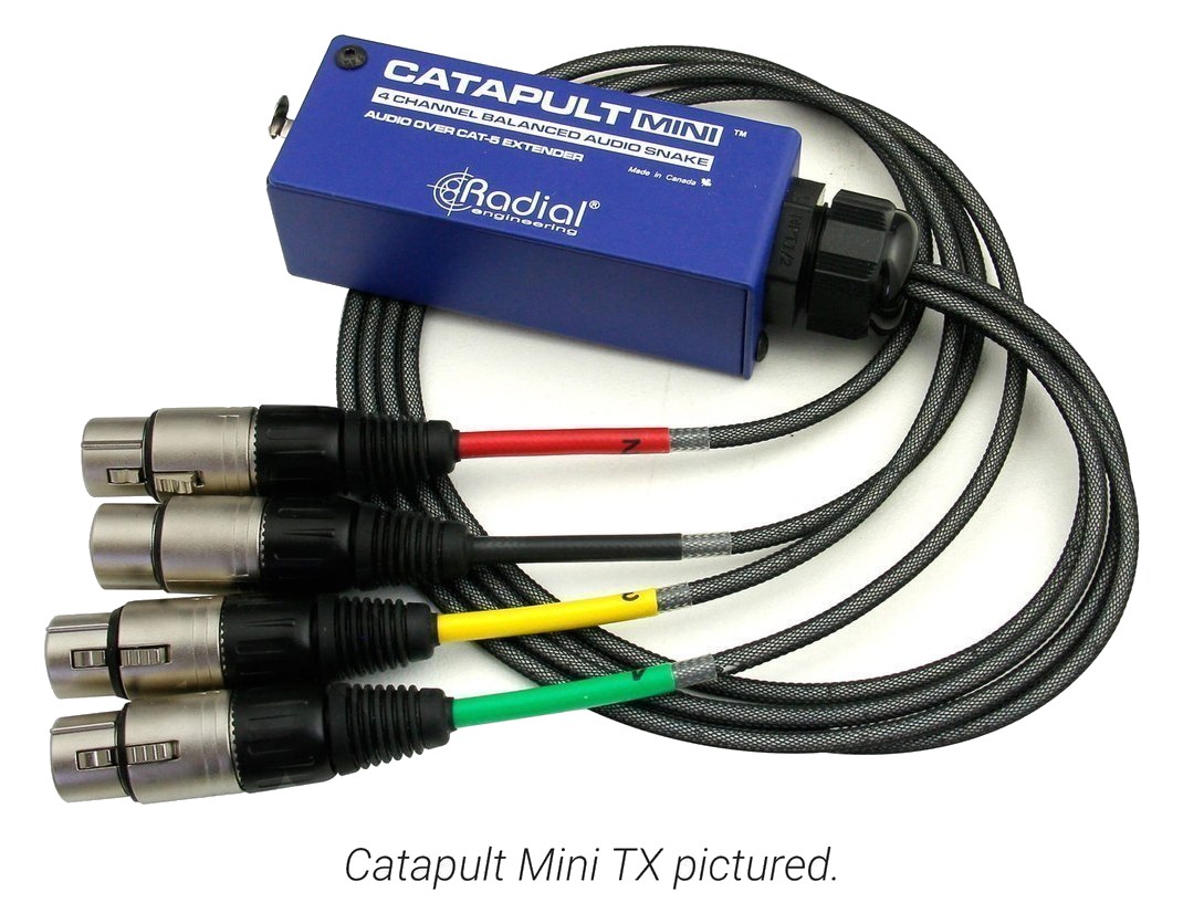 Radial Catapult Mini TX — unit with 4-channel XLR breakout fan