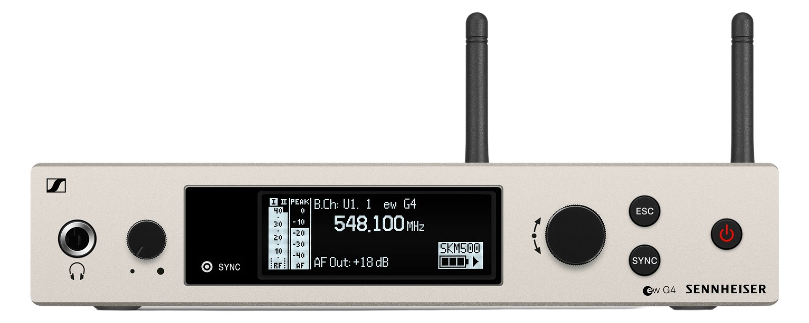 Sennheiser EM 500 G4 Wireless Mic Receiver — front panel with antennas