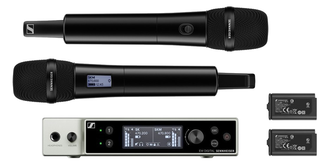 Sennheiser EW-DX 835-S set — SKM-S handhelds, EM 2 receiver and BA 70 batteries