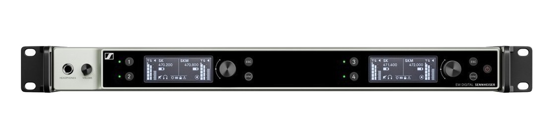 Sennheiser EW-DX EM 4 — four-channel receiver front panel with dual displays