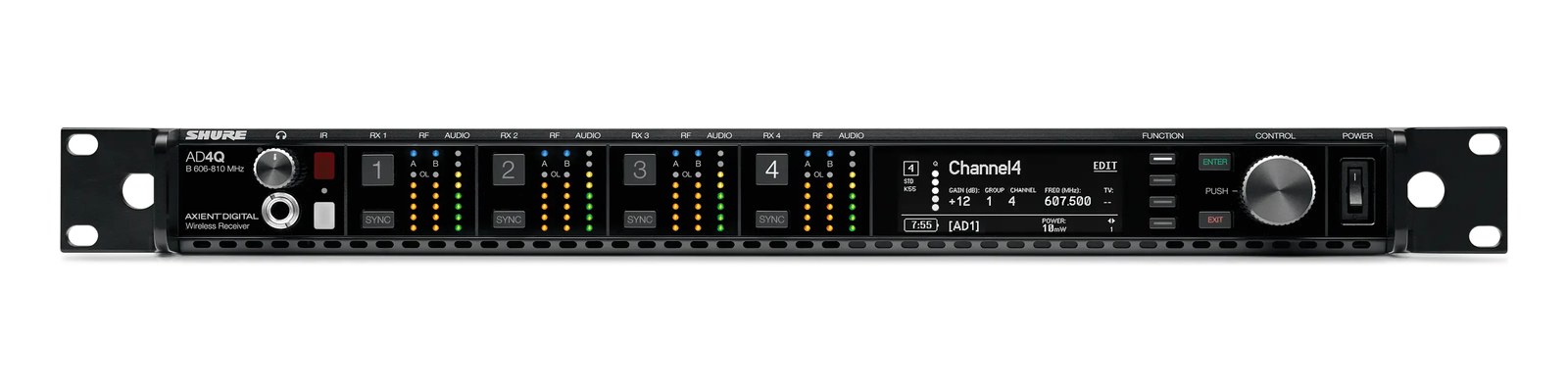 Shure AD4Q Axient Digital Quad Mic Receiver — front panel