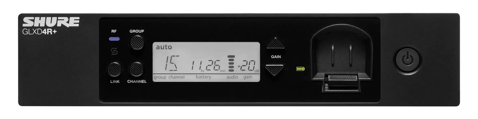 Shure GLXD4R+ Wireless Guitar Receiver — front panel