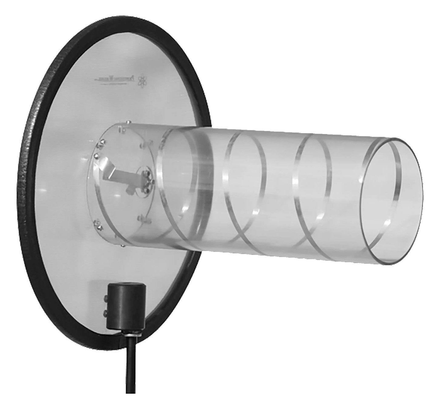 Shure HA-8089 helical antenna — clear helix cylinder and reflector plate on a stand