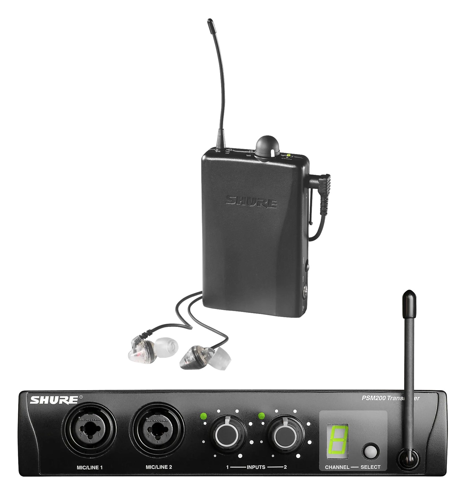 Shure PSM200 IEM System — transmitter with bodypack and earphones