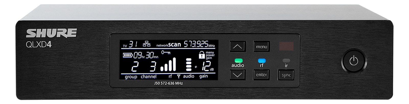 Shure QLXD4 Single Digital Wireless Receiver — front panel