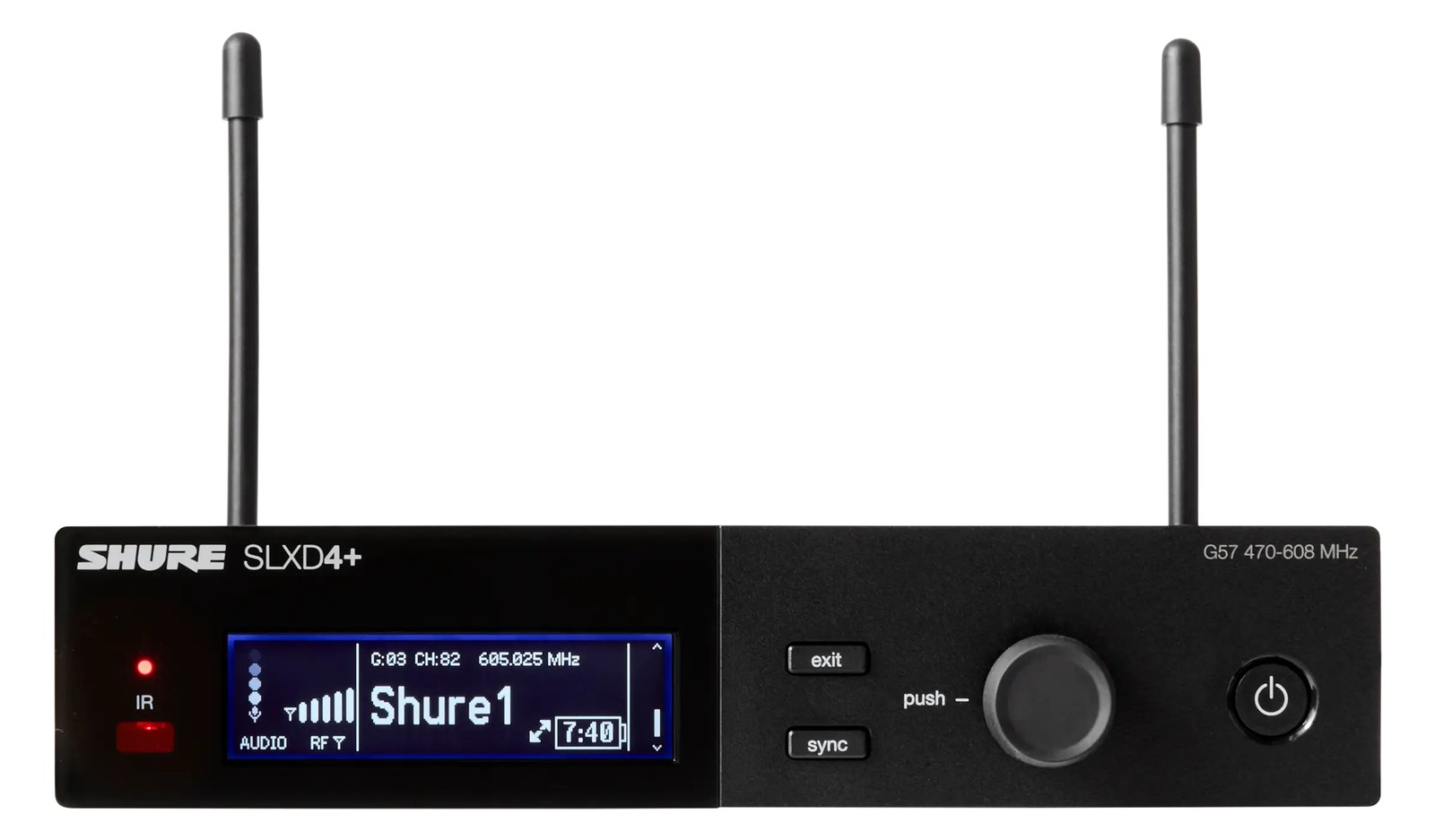 Shure SLXD4 Wireless Mic Receiver — front panel