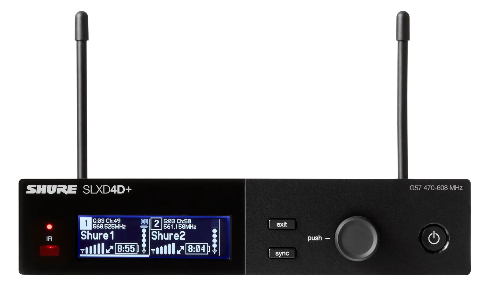 Shure SLXD4D Dual Receiver — front panel
