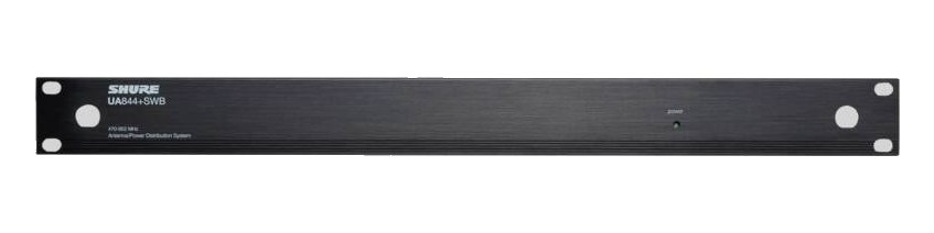 Shure UA844+SWB antenna/power distribution — 1U front panel