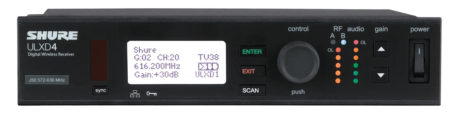 Shure ULXD4 Wireless Receiver — front panel