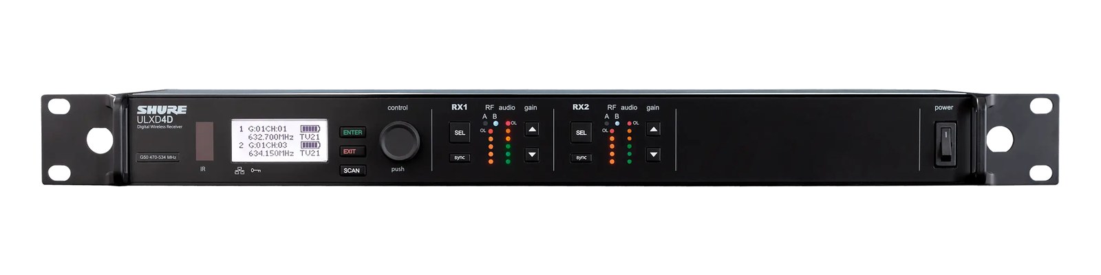 Shure ULXD4D Dual Digital Wireless Receiver — front panel