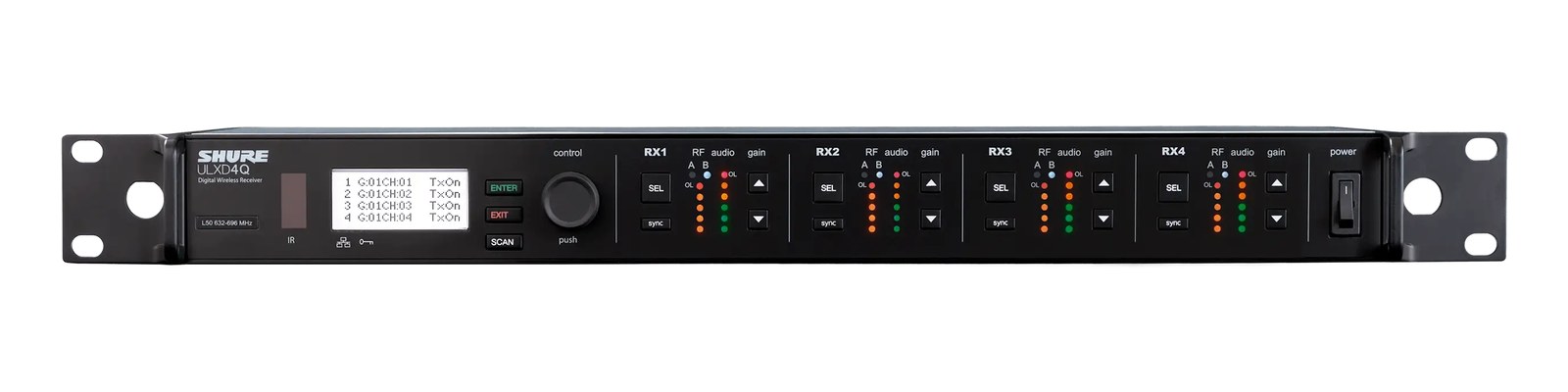 Shure ULXD4Q Quad Wireless Mic Receiver — front panel