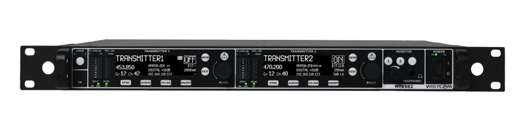 Wisycom MTK982 Dual Wideband TX — front panel