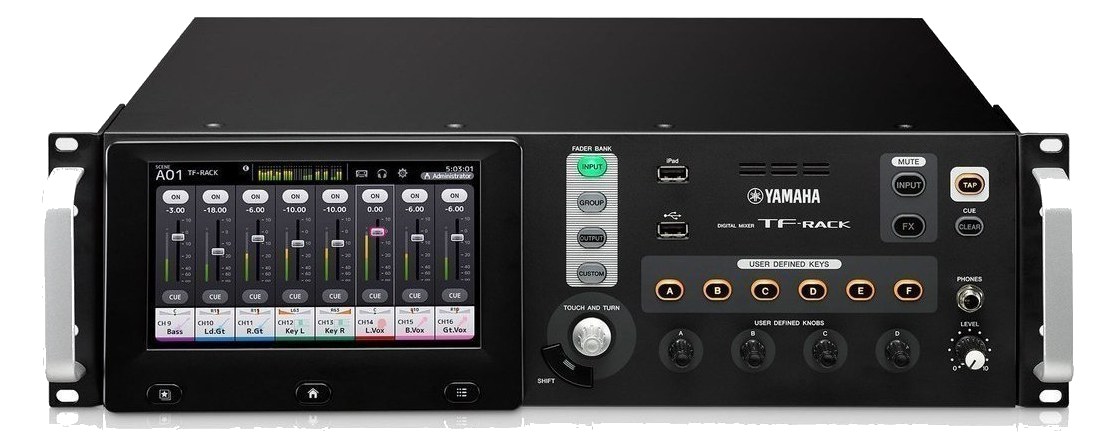 Yamaha TF-Rack — front panel with touchscreen, USB recorder section and rotary encoders